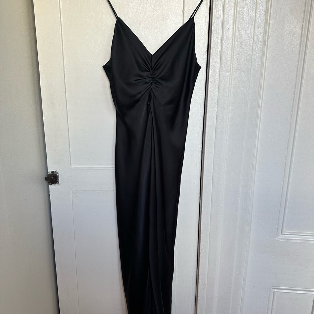 Zara Black Ruched Slip Dress Spaghetti Strap Cocktail